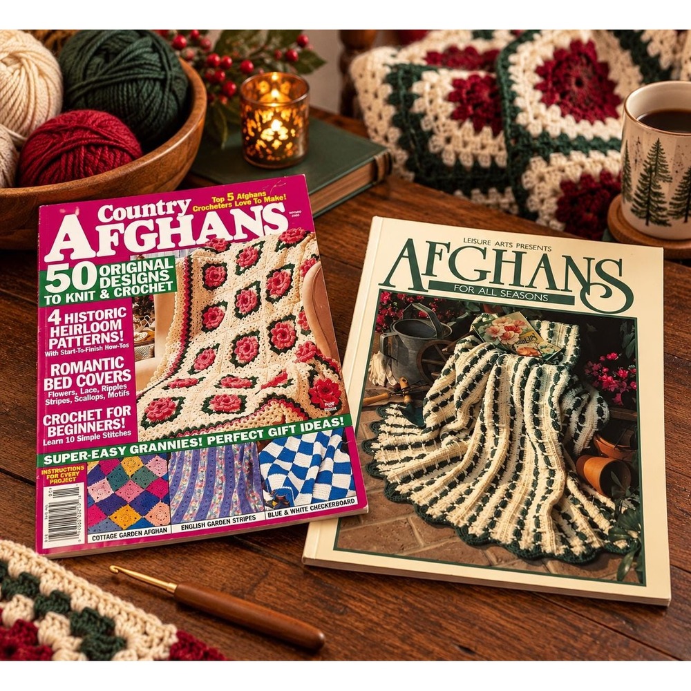 Vintage Crochet Afghan Pattern Books Lot of 2 Leisure Arts 1993 Country Afghans